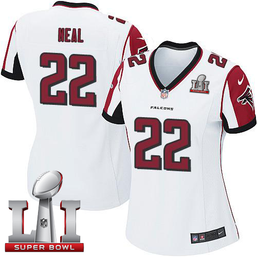 Nike Falcons #22 Keanu Neal White Super Bowl LI 51 Women's Stitched NFL Elite Jersey - Click Image to Close
